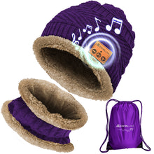 Load image into Gallery viewer, Bluetooth Beanie Wireless Hat with Scarf – Purple Headphone Beanie Hat with Upgraded Bluetooth 5.0 - Wireless Beanie Bluetooth Hat for Women - Warm Kn