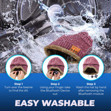 Load image into Gallery viewer, Bluetooth Beanie Wireless Hat with Scarf – Pink Headphone Beanie Hat with Upgraded Bluetooth 5.0 - Wireless Beanie Bluetooth Hat for Women - Warm Knit