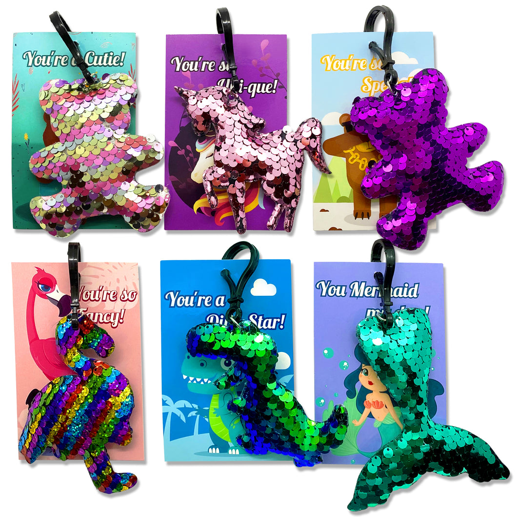 24 Pack Valentine Day Gift Sets Kids Party Favors 48PCS Valentine Day Cards with Glitter Sequin Keychains for Valentine Classroom Exchange School Priz