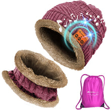 Load image into Gallery viewer, Bluetooth Beanie Wireless Hat with Scarf – Maroon Headphone Beanie Hat with Upgraded Bluetooth 5.0 - Wireless Beanie Bluetooth Hat for Women - Warm Kn
