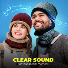 Load image into Gallery viewer, Bluetooth Beanie Wireless Hat with Scarf – Maroon Headphone Beanie Hat with Upgraded Bluetooth 5.0 - Wireless Beanie Bluetooth Hat for Women - Warm Kn
